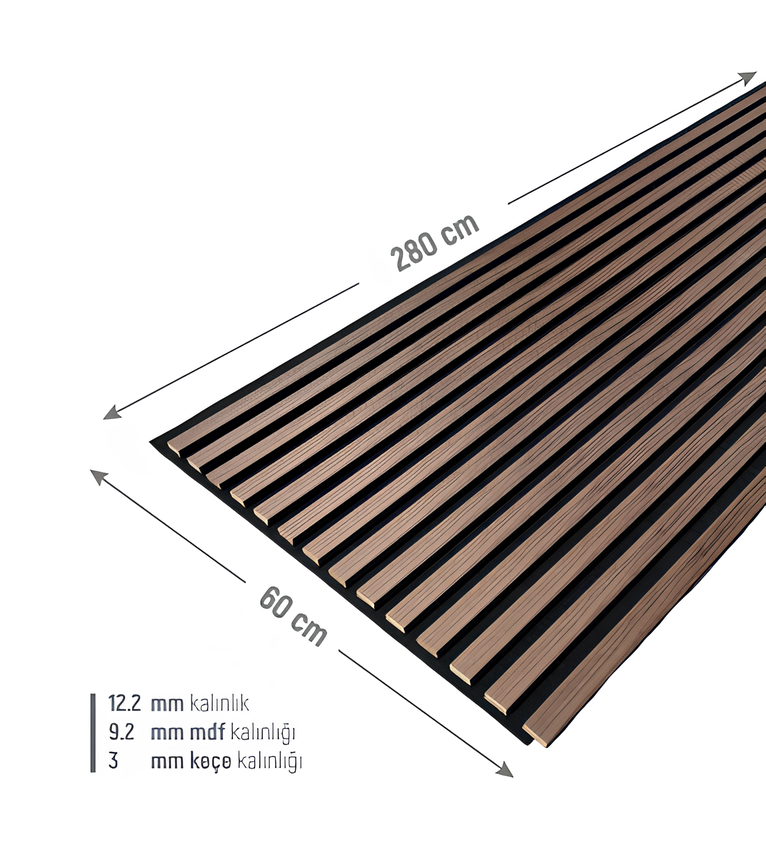 Akustik Ahşap Duvar Paneli Açık Ceviz Lambiri 60*280 Cm