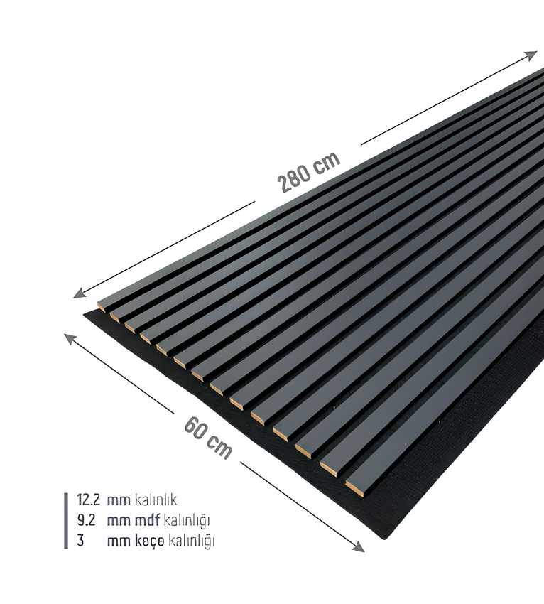 Akustik Ahşap Duvar Paneli Antrasit Lambiri 60*280 Cm